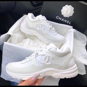 *RARE* Authentic Triple White Chanel Double C Reflective Sneaker